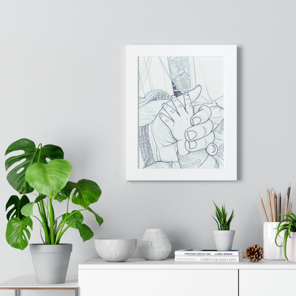 Framed Vertical Poster — Hand-in-Hand Line Art Love Print