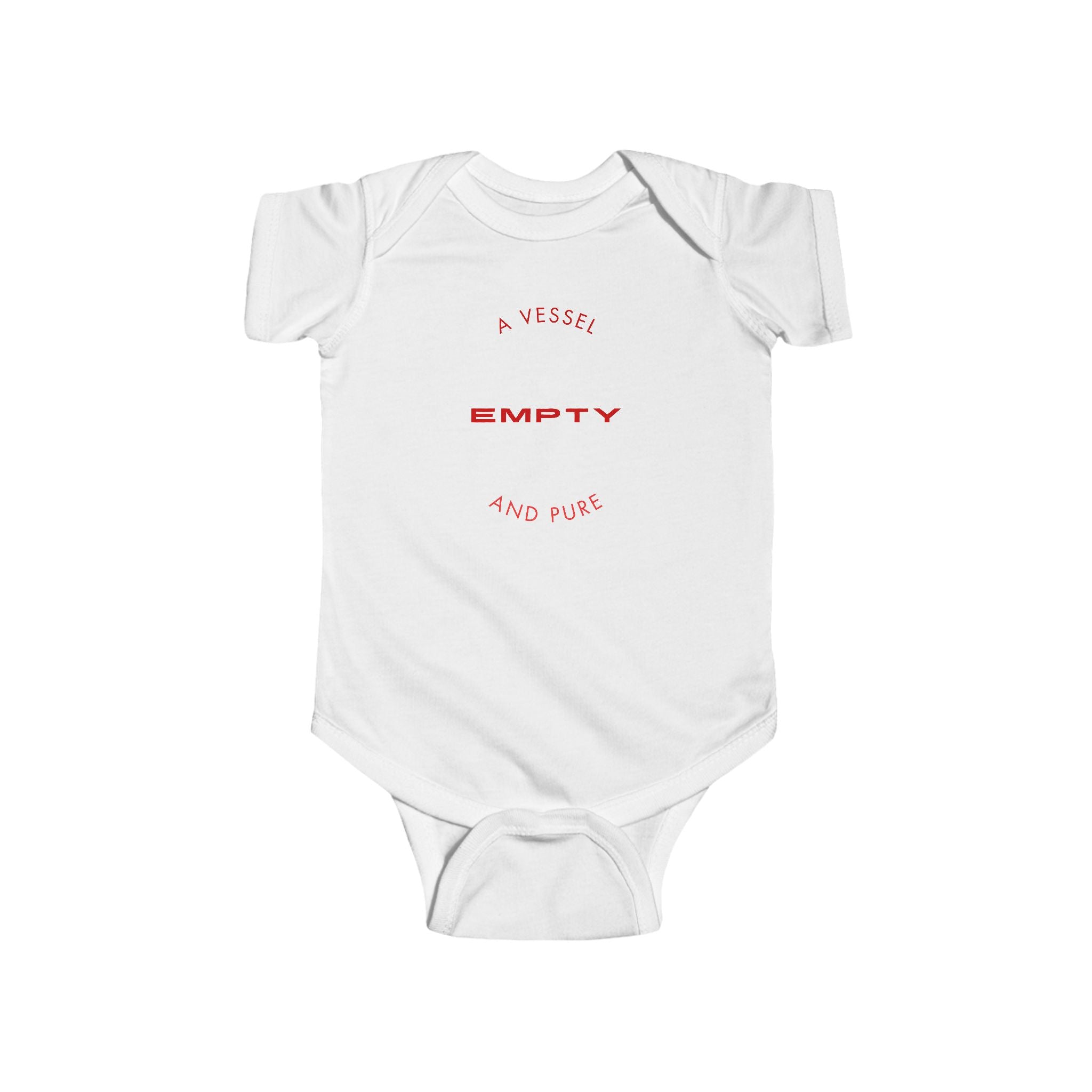 Infant Bodysuit "A Vessel Empty and Pure" – Minimal Red Script Baby Onesie