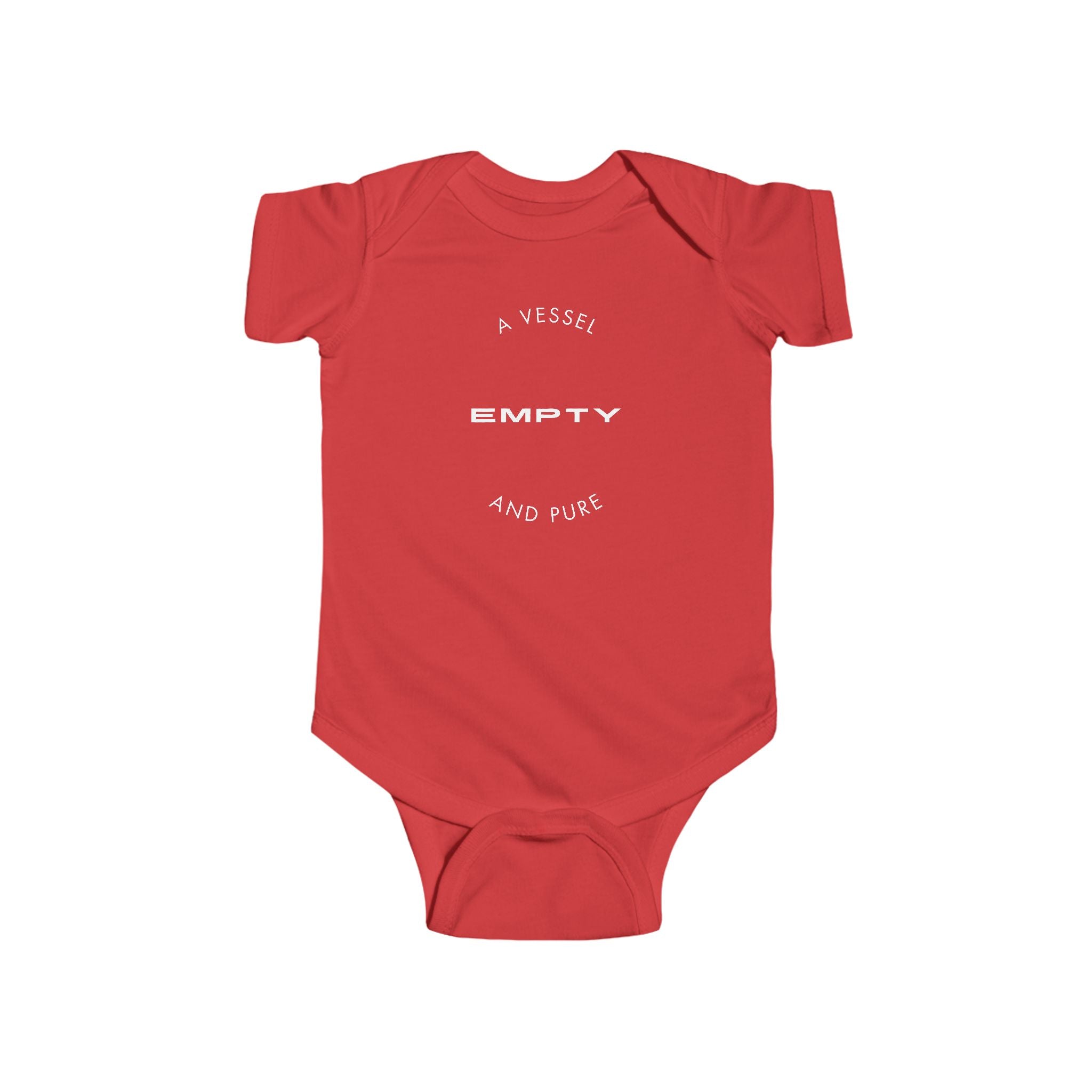 Infant Bodysuit "A Vessel Empty and Pure" – Minimal Red Script Baby Onesie