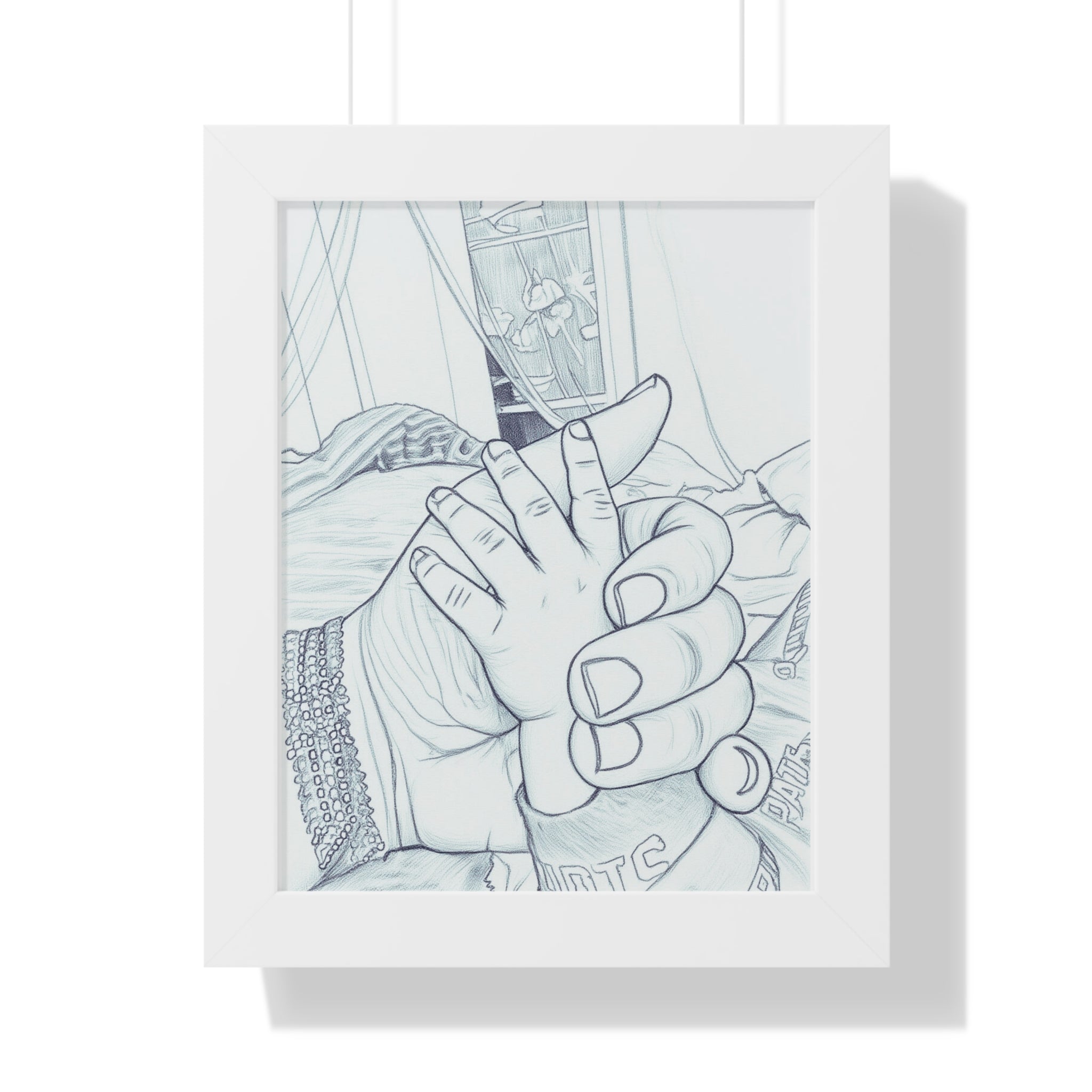 Framed Vertical Poster — Hand-in-Hand Line Art Love Print