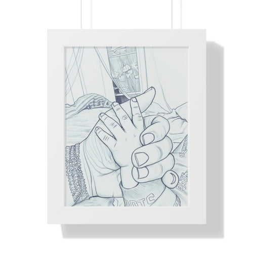 Framed Vertical Poster — Hand-in-Hand Line Art Love Print